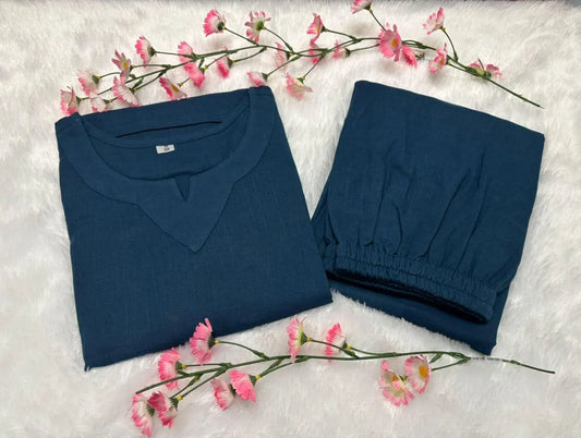 Dark Blue Cotton Casual Wear Co-Ord Set