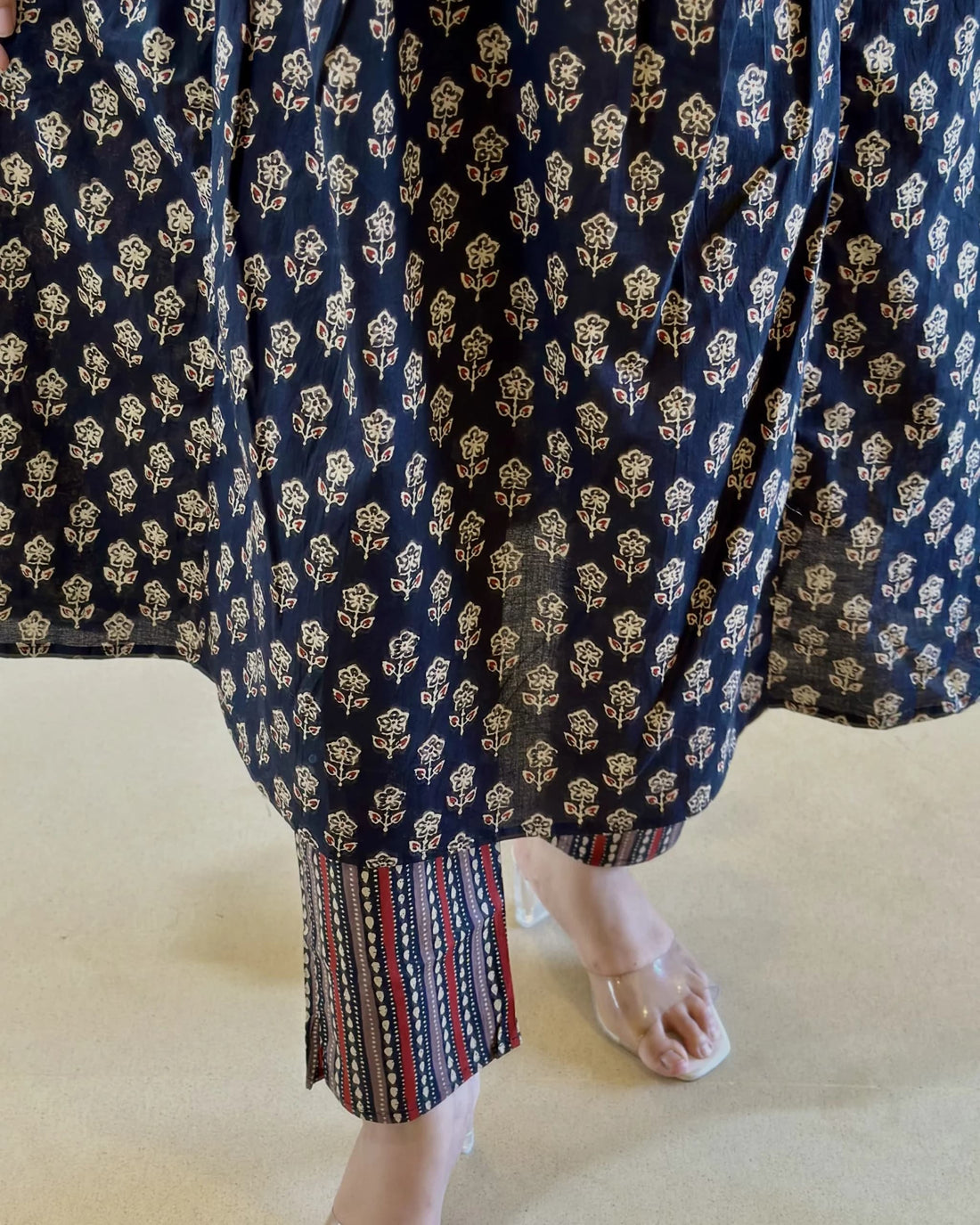 Jaipur Bandhej Anarkali Kurta Set With Dupatta Set For Women (Blue)