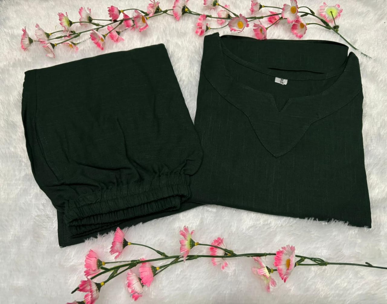 Dark Green Cotton Casual Wear Co-Ord Set