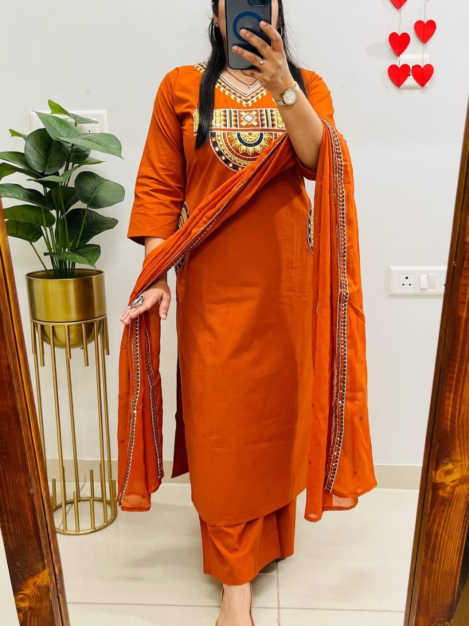 Orange Embroidered Kurta Set With Matching Dupatta