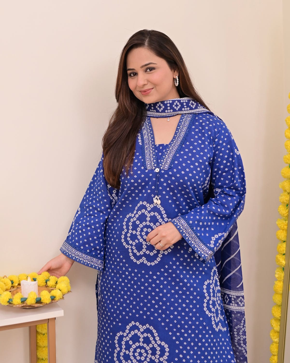 Jaipur Bandhej Indigo Blue Handblock Printed Kurta Set With Dupatta