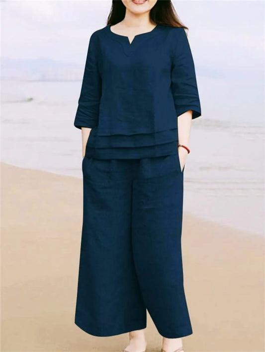 Dark Blue Cotton Casual Wear Co-Ord Set