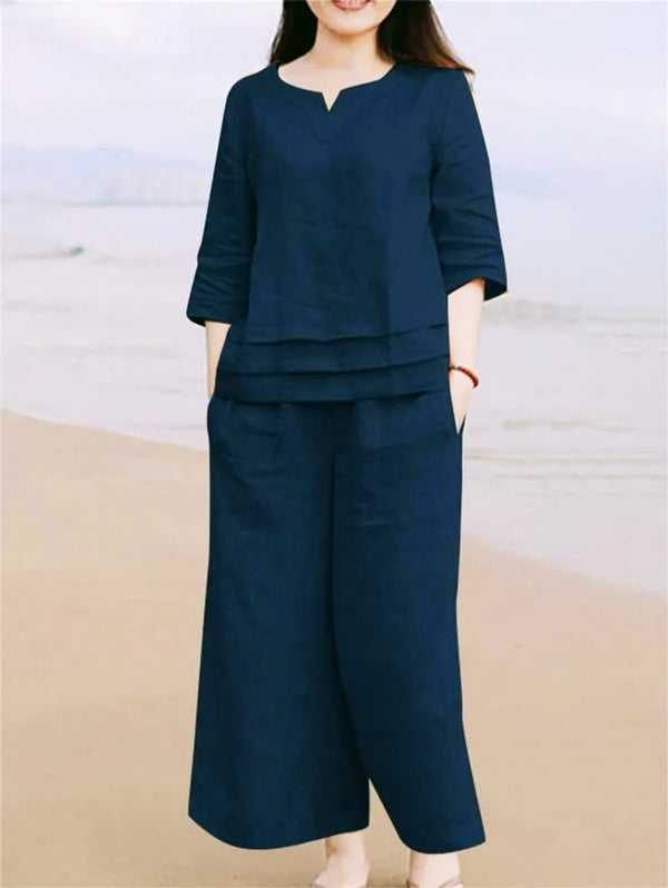 Dark Blue Cotton Casual Wear Co-Ord Set