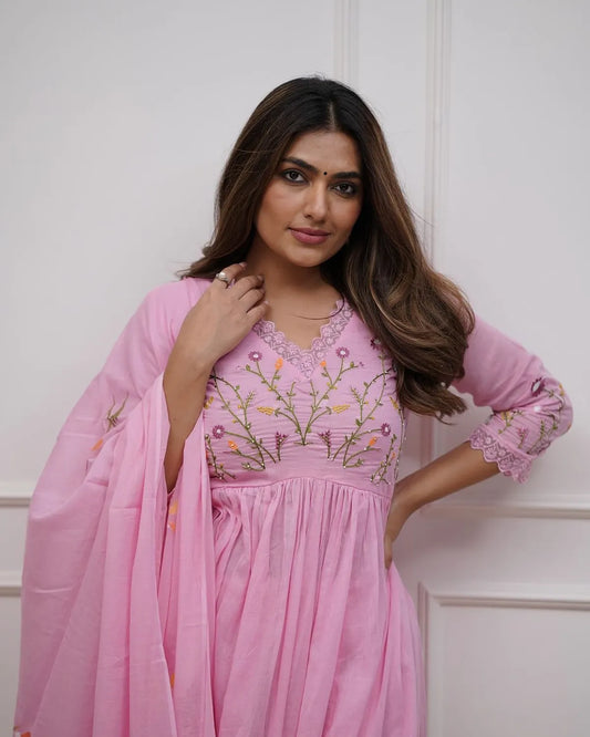 Blush Pink Embroidered Anarkali Kurta Set With Dupatta
