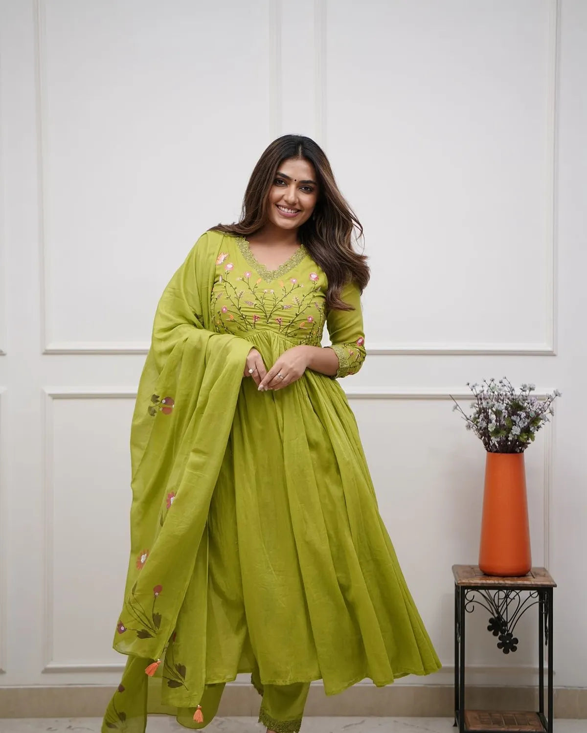 Green Embroidered Anarkali Kurta Set With Dupatta