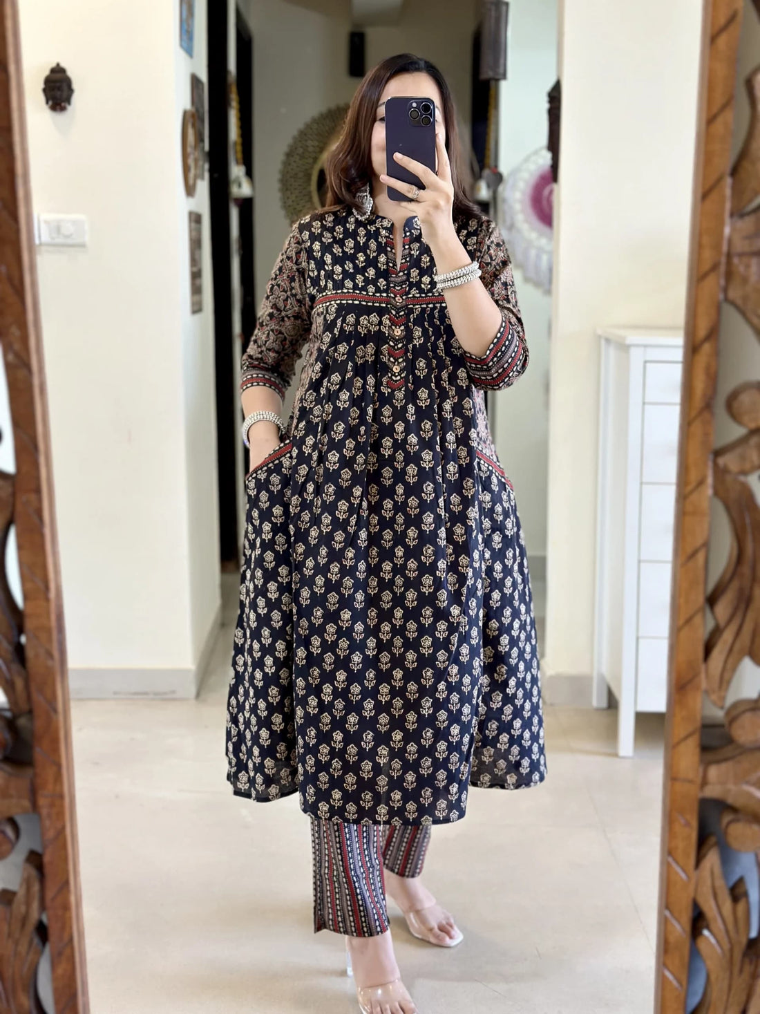 Jaipur Bandhej Anarkali Kurta Set With Dupatta Set For Women (Blue)