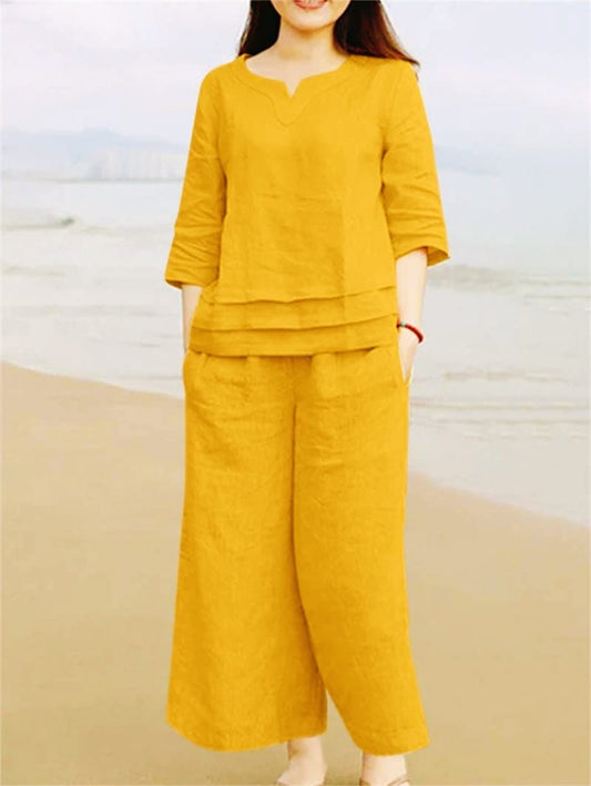 Yellow Cotton Casual Wear Co-Ord Set