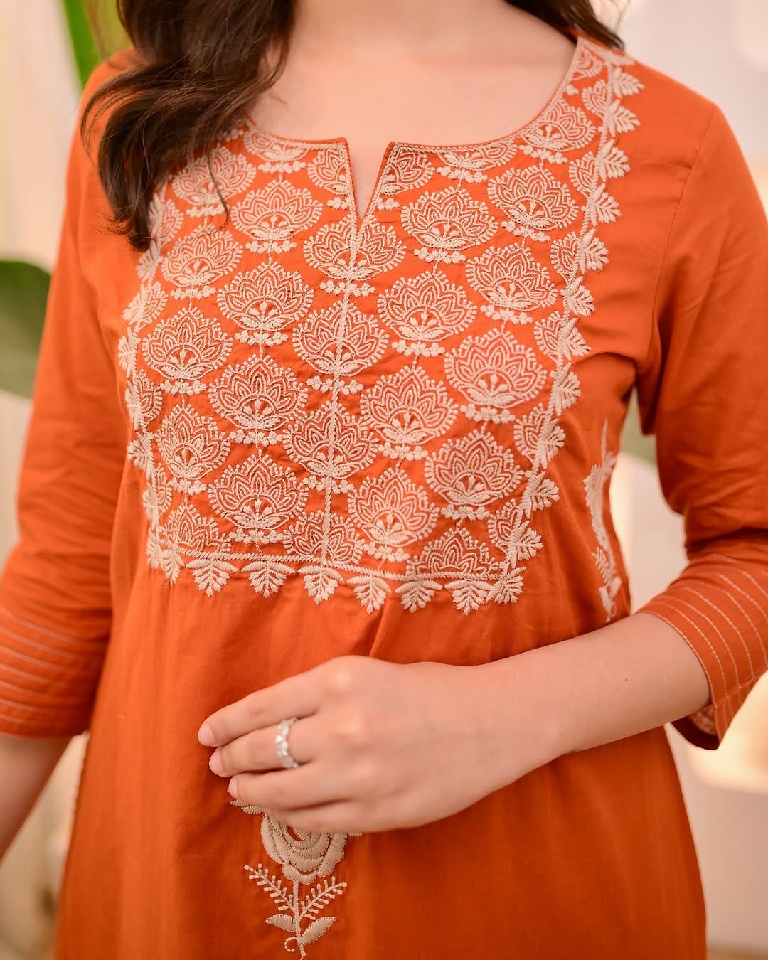 Mocha Orange Threadwork Cotton Suit