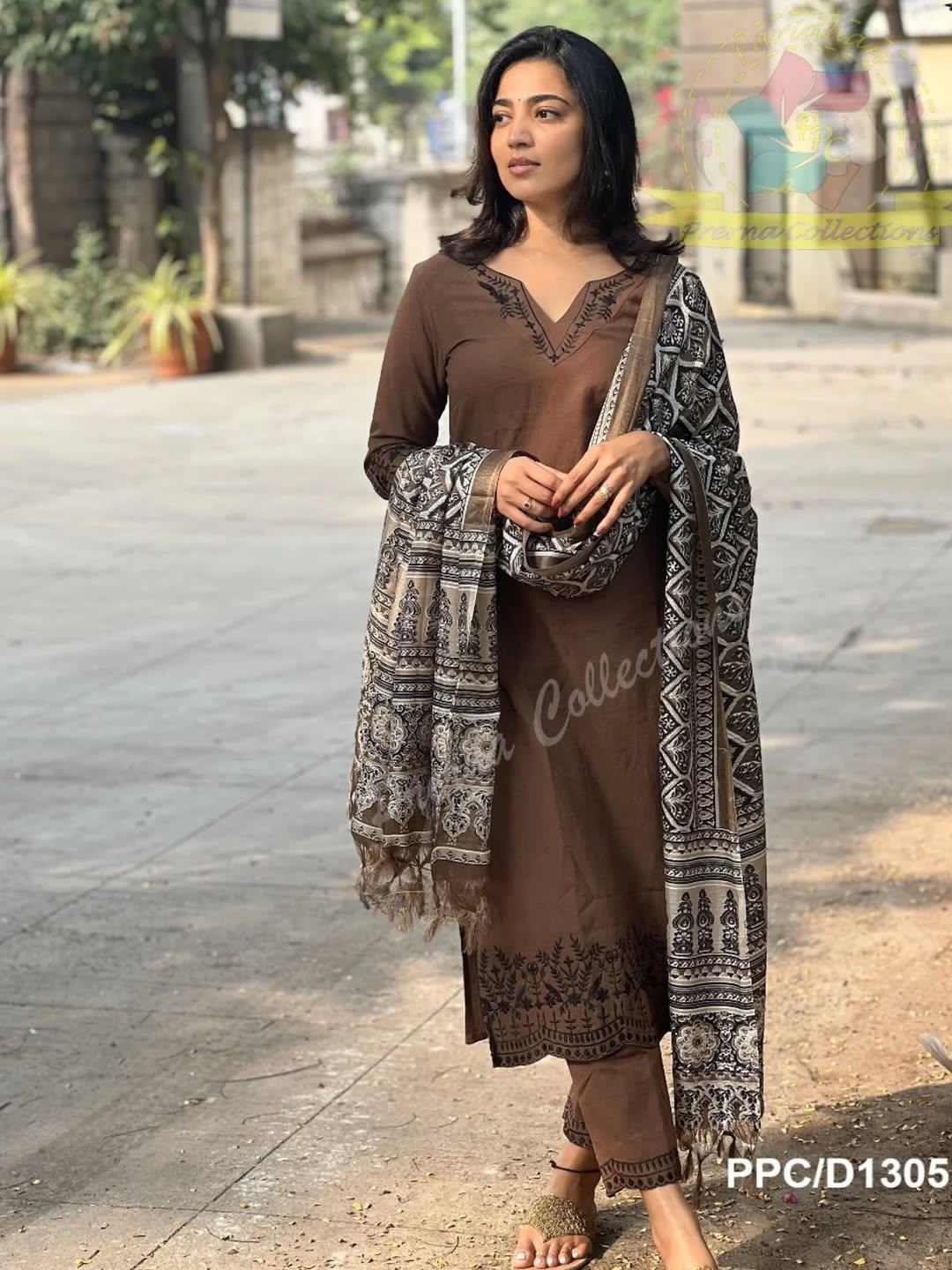 Jaipur Bandhej Elegant Brown Handcrafted Cotton Kurta Set With Printed Dupatta