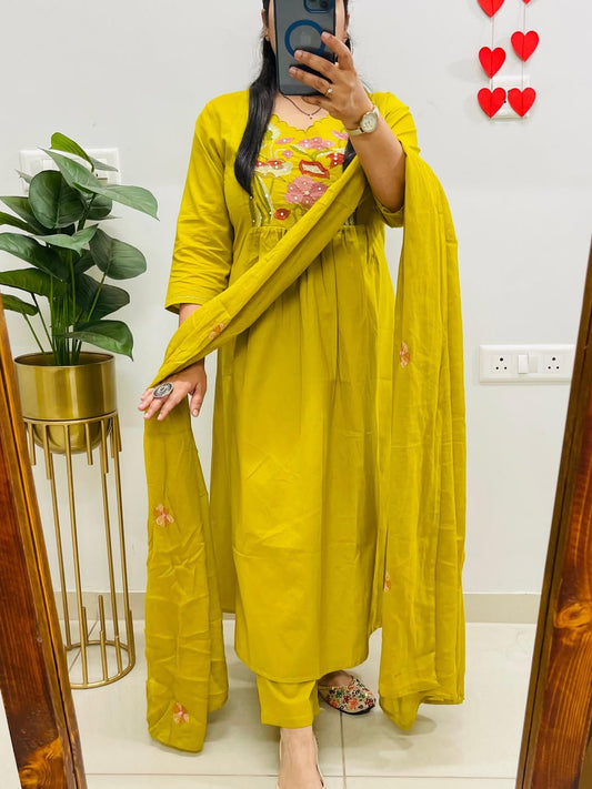 Jaipur Bandhej Yellow Embroidered Kurta Set With Dupatta – Festive Ethnic Wear