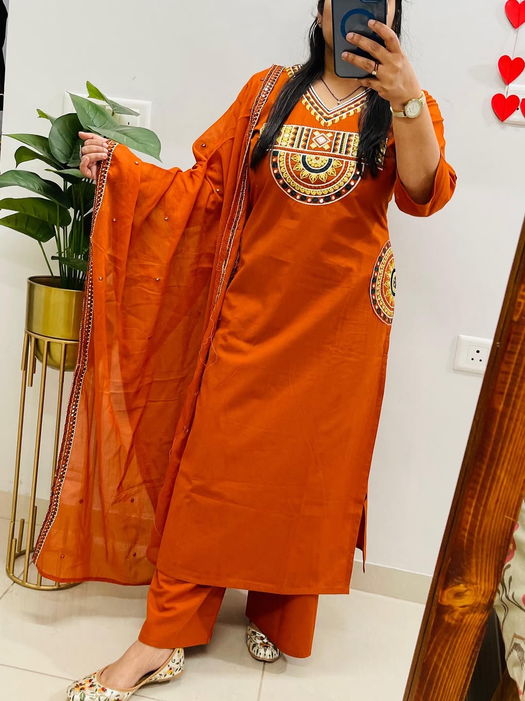 Orange Embroidered Kurta Set With Matching Dupatta