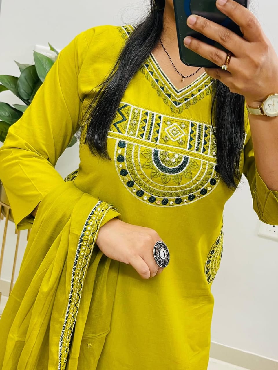 Mustard Yellow Embroidered Kurta Set With Matching Dupatta